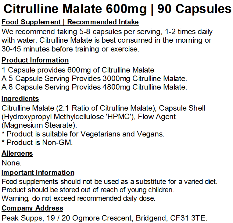 Citrulline Malate 600mg Capsules