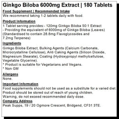 Ginkgo Biloba Tablets 6000mg