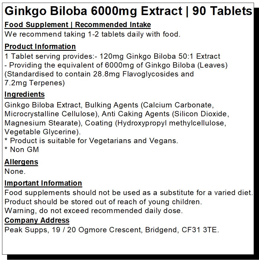 Ginkgo Biloba Tablets 6000mg