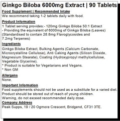 Ginkgo Biloba Tablets 6000mg