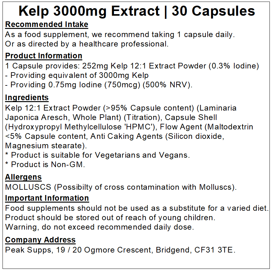 Sea Kelp Capsules 3000mg - (Iodine 0.75mg)