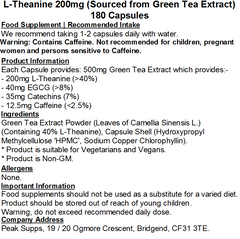 L-Theanine 200mg Capsules (Naturally Sourced from Green Tea Extract)