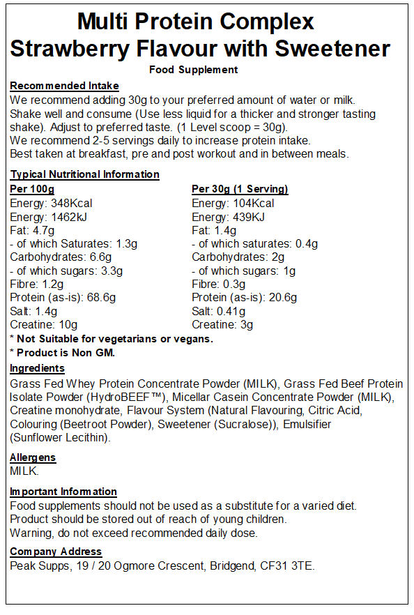 Multi Protein Complex Powder (Whey, Casein, Beef & Creatine)