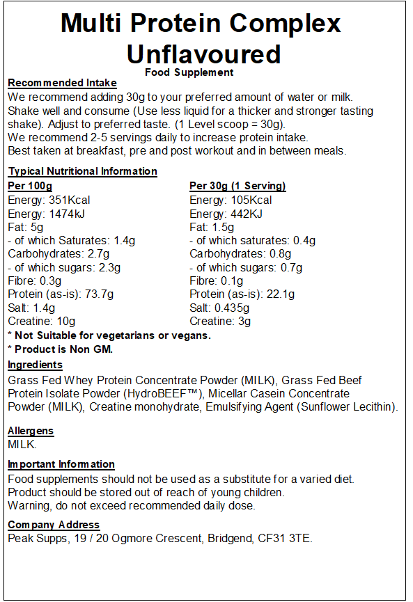 Multi Protein Complex Powder (Whey, Casein, Beef & Creatine)