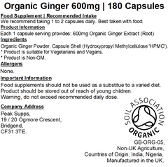 Organic Ginger 600mg Capsules (Pure)