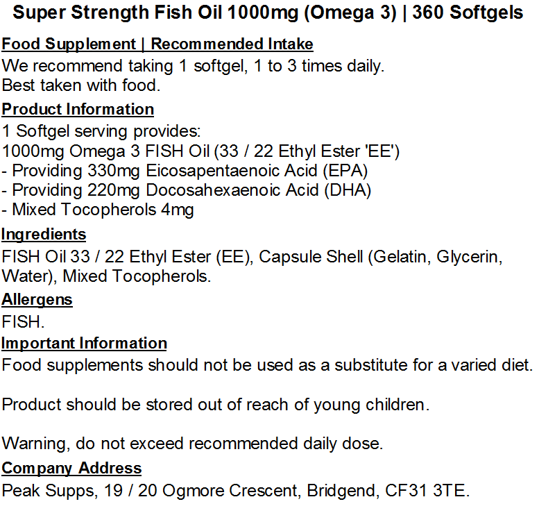 Super Strength Fish Oil 1000mg (Omega 3) Softgels