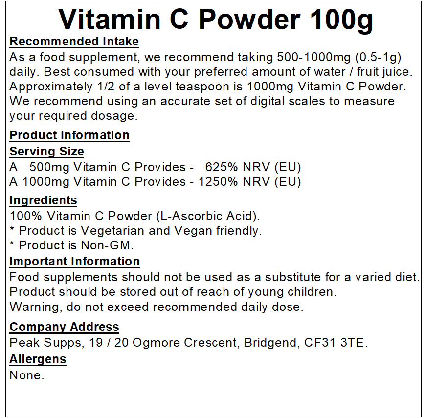 Vitamin C Powder (L-Ascorbic Acid)