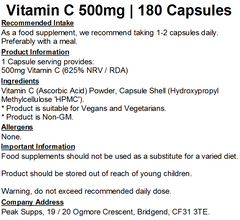 Vitamin C 500mg Capsules (Pure)