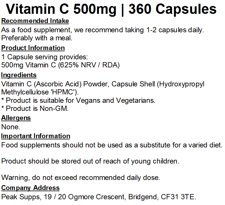 Vitamin C 500mg Capsules (Pure)