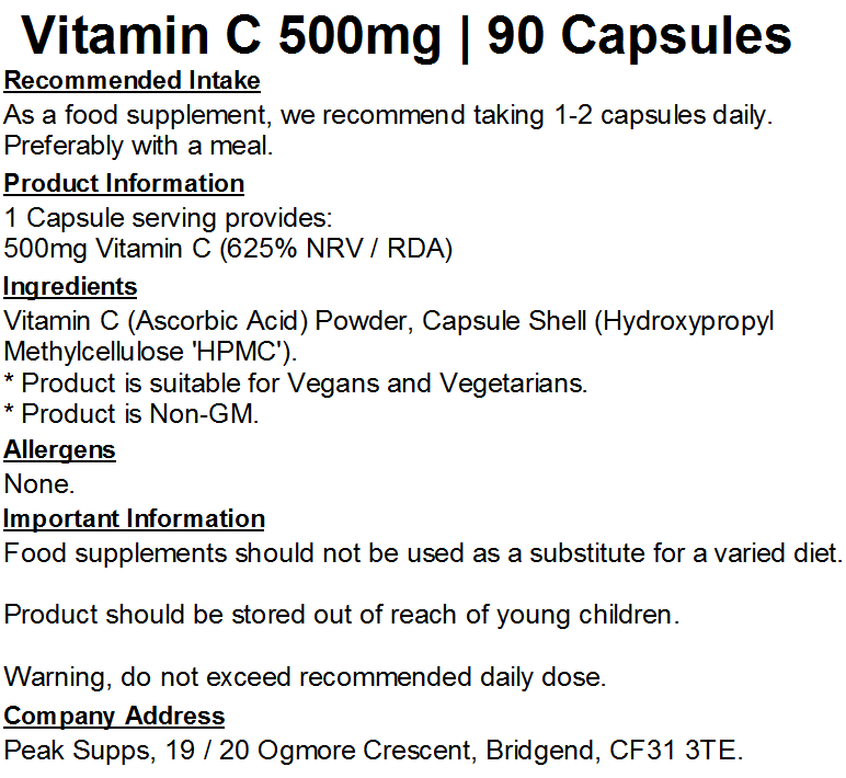 Vitamin C 500mg Capsules (Pure)