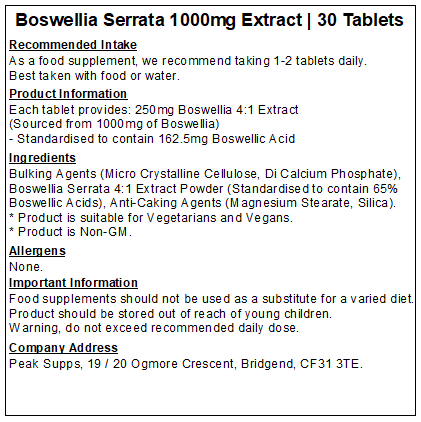 Boswellia Serrata Extract 1000mg Tablets