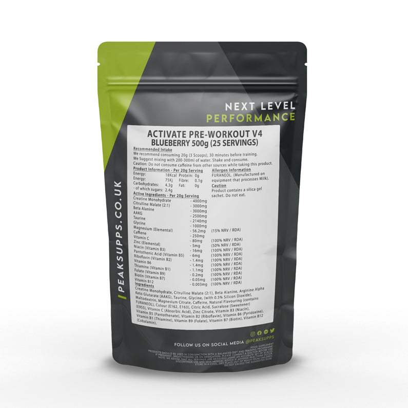 Peak Supps Activate Pre Workout V4 - Blueberry