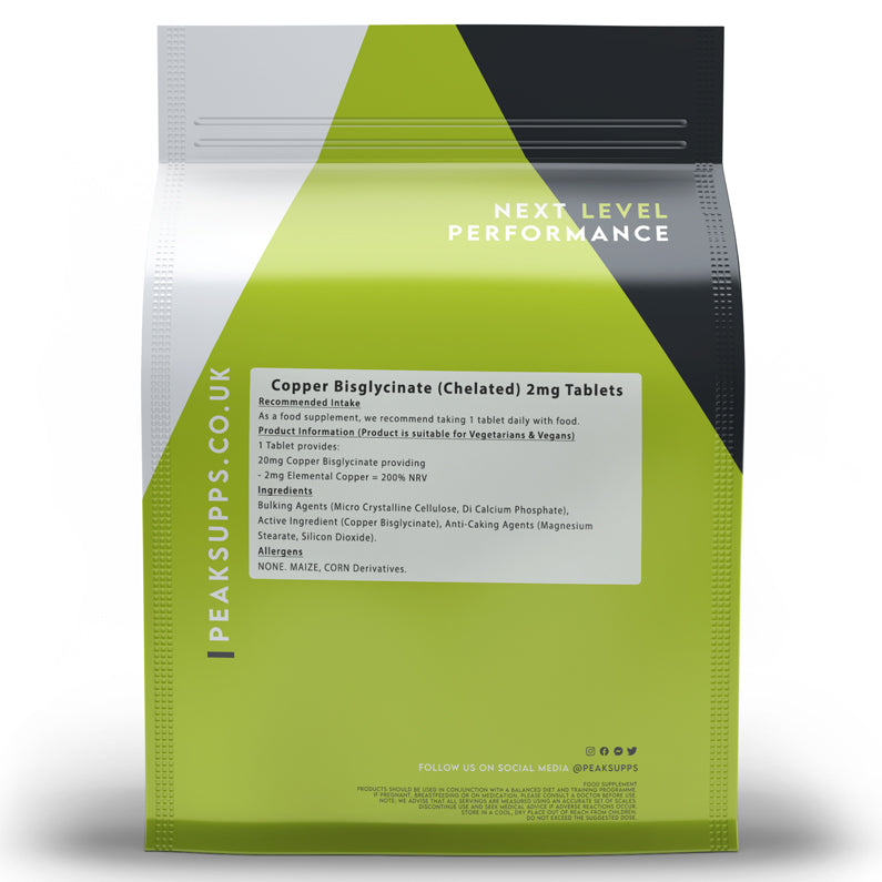 Peak Supps Copper Bisglycinate (Chelated) 2mg Tablets