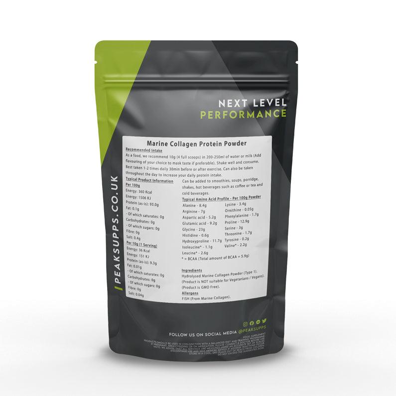 Peak Supps Marine (Fish) Collagen Protein Powder - Hydrolysed Peptides Type 1