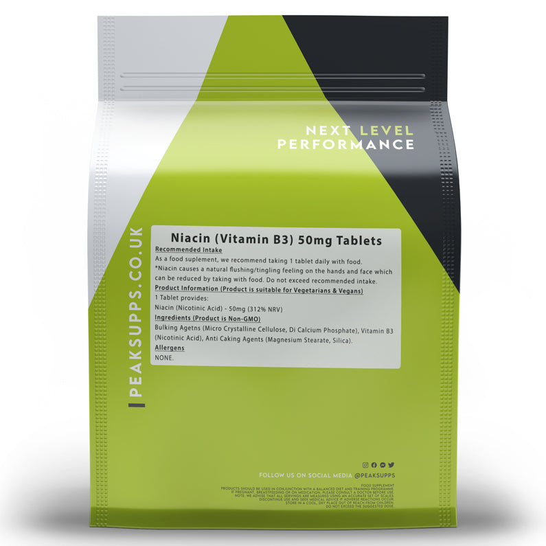 Peak Supps Niacin Tablets 50mg (Vitamin B3)