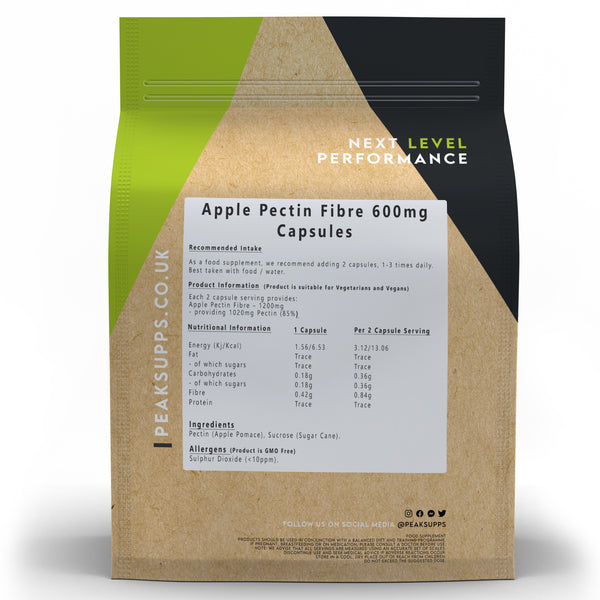 Buy Apple Pectin Fibre 600mg Capsules Peak Supps® UK Supplements