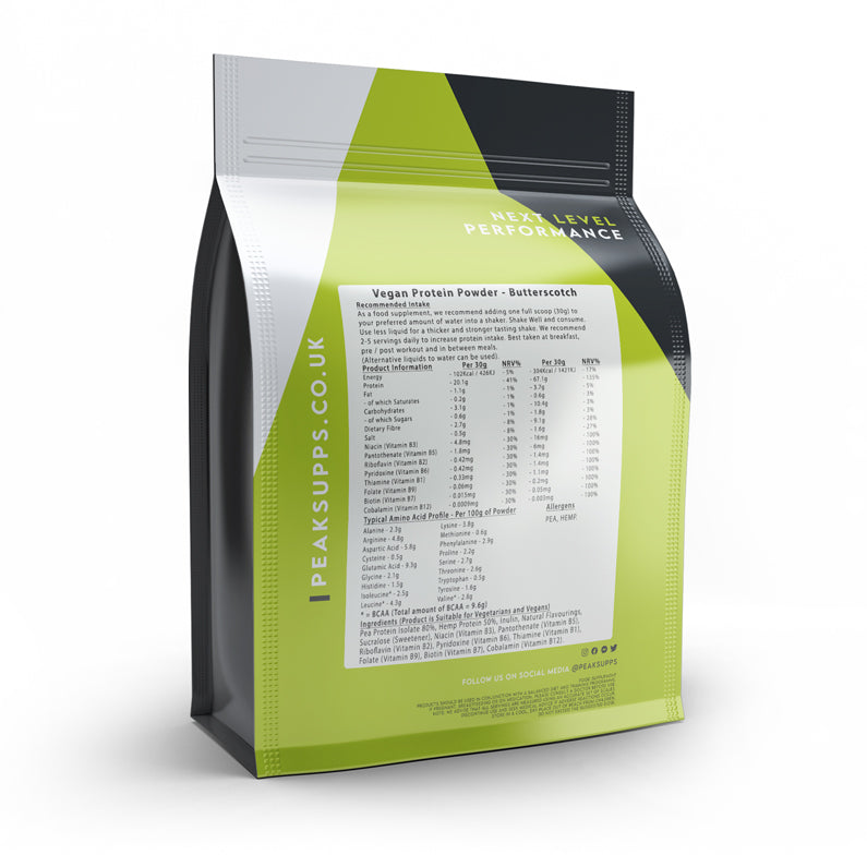 Peak Supps Vegan Protein Powder (Pea, Hemp Protein, Inulin & Vitamin B) - Butterscotch