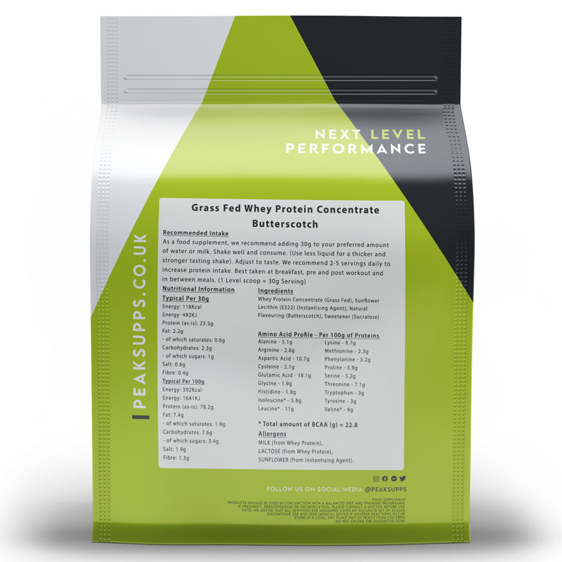 Peak Supps Grass Fed Whey Protein Concentrate Powder - Butterscotch