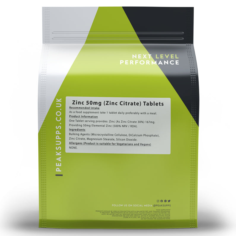 Peak Supps Zinc Citrate 50mg Tablets